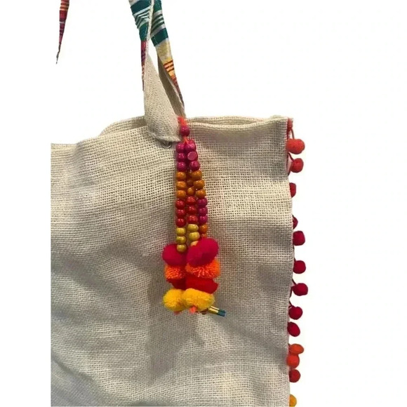 NWT Rungolee Women's Pom Pom Bag Pink Multi Canvas Tote Bag - Picture 11 of 12